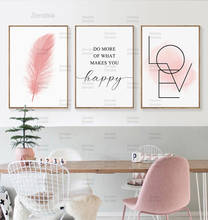 Minimalist Pink Feather Canvas Painting Love Letter Happy Quotes Wall Art Posters and Prints Picture Living Room Home Decoration 2024 - buy cheap