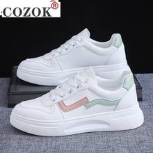 2021 Spring Women's Casual Shoes New Fashion PU Leather Women's Vulcanize Shoes Comfortable Color Matching White Shoes Sneakers 2024 - buy cheap