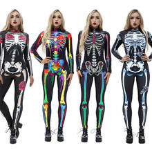 Disfraces de Halloween de 8 estilos para mujer, Body de esqueleto aterrador para adultos, estampado de manga larga, fiesta de carnaval, vestido de calavera fantasma 2024 - compra barato