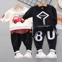 Весенне-осенний Детский костюм с длинными рукавами хлопковый свитер с капюшоном и штаны для маленьких мальчиков костюм из двух предметов 2024 - купить недорого
