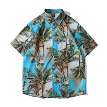 2021 Harajuku Florl Camisa Masculina Short Sleeve Casual Hawaiian Shirt Men Green Leopard Print Blouse Loose Surfing Oversized 2024 - buy cheap