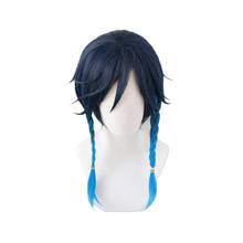 Genshin-peluca azul de 50cm para Cosplay, cabellera sintética resistente al calor, para Cosplay, Anime, para Halloween 2024 - compra barato