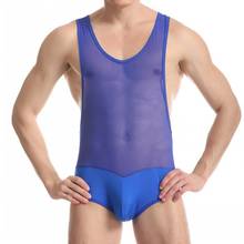 Sexy Men's Undershirt Stretch Bodysuit Bulge Pouch Boxer Shorts Wrestling Singlet Sheer Mesh One-piece Leotard Bodysuits 2024 - buy cheap