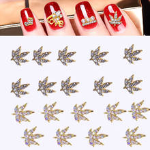 10 Uds. De hojas doradas para decoración de uñas, abalorios 3D de Metal, purpurina de diamante, suministros de manicura, tachuelas de cristal japonés Bling ML389 2024 - compra barato