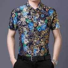 Camisa com estampa floral masculina, camisa casual de manga curta para homens, camisa de marca para o trabalho de verão, camisa masculina para casamento sem ferro 2024 - compre barato