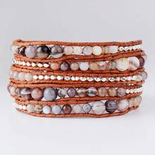 Botswana Bracelet Natural Stone Silver Plated Beads 5 Strands Leather Rope Bracelets Exclusive Bohemia Wrap Bracelet 2024 - buy cheap