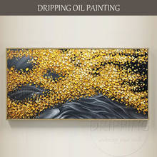 Pintura acrílica abstracta para sala de estar, Pintura Artística de colores amarillo y dorado, pintada a mano 2024 - compra barato