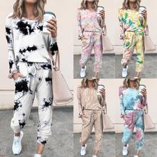 Tie Dye Print Autumn Spring Casual Women Sets Homewear Long Sleeve Set Woman Clothes Two Pieces 2 Piece Outfits Women Pants+Top 2024 - buy cheap