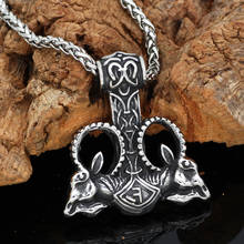 Men stainless steel nordic viking amulet goat thor hammer Mjolnir rune  necklace -with gift bag 2024 - buy cheap