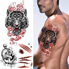 Tatuajes temporales de tigre de brazo único para hombres adultos, tatuajes falsos de Halloween, brújula, ancla, tatuajes impermeables, arte corporal, pegatina 2024 - compra barato