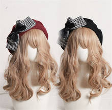 Boina Kawaii con lazo grande para adolescentes, gorro de lana dulce hecho a mano, bonito y cálido, para otoño e invierno, B1678 2024 - compra barato