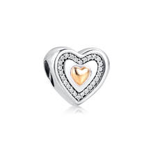Diy se encaixa para pandora encantos pulseiras coração contas 100% 925 sterling-prata-jóias frete grátis 2024 - compre barato