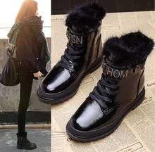 Quality Patent Leather Women Boots Lace Up Martin Boots Women Ankle Fur Boots Winter Warm Women Shoes Thick Plush Snow Boots 2024 - buy cheap
