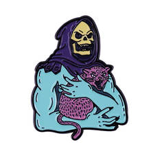 Icanvas Skeletor sostiene un gato esmalte pin muerte, fantasma broche maestro del universo He-man insignia gótico regalo de Halloween 2024 - compra barato