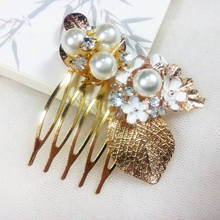 Fashion Pearl Hairpins Comb Women Gold Leaf Headdress Charm Floral Bridal Hairpin Wedding Hair Accessories 2024 - buy cheap