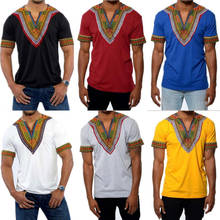 Camiseta de manga curta masculina, 6 cores fashion verão roupas africanas estampadas rico bazin casual para homens 2024 - compre barato