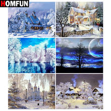 HOMFUN Rhinestone Painting Crystal Decor Diy Diamond Painting "Snow winter house" 3D Cross Stitch Pattern Diamond Embroidery 2024 - buy cheap