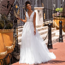 SoDigne Boho Beach Wedding Dresses Lace Appliqued V-Neck Backless Bridal Dress Tull Princess Wedding Gowns Plus Size 2024 - buy cheap