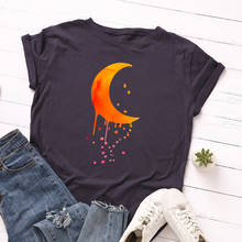 Camiseta con estampado de S-5XL 100% de algodón para mujer, ropa harajuku básica con estampado de Luna y gota de lluvia, tops informales para vacaciones 2024 - compra barato