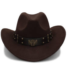 Fashion Women's Wool Western Cowboy Hat Roll-up Brim Lady Fascinator Jazz Equestrian Sombrero Hombre Fedora Cap Size 56-58cm 2024 - buy cheap