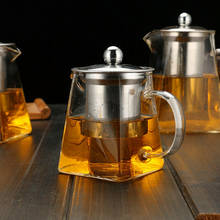 Термостойкий стеклянный чайник из нержавеющей стали с фильтром, квадратный цветочный чайник, высокотемпературный стеклянный чайный набор 2024 - купить недорого