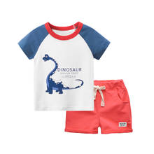BINIDUCKLING Toddler Boy Clothes Set Dinosaur Letter Printed Short Sleeve Cotton Outfits For Kids 6 7 Years Children's Clothing 2024 - buy cheap