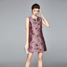JSXDHK 2021, новое Роскошное дизайнерское весеннее платье, Подиумные женские жаккардовые платья-трапеции без рукавов с круглым вырезом и стразами 2024 - купить недорого