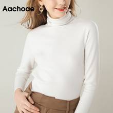 Aachoae chique outono inverno mulheres suéter gola alta, manga comprida casual pulôver jumper elegante básico suéter feminino 2024 - compre barato