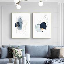 Pintura abstrata moderna azul desenhado esboço minimalista linha de ouro parede arte da lona cartaz impressão imagem para sala decoração casa 2024 - compre barato