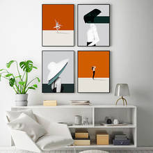 Pintura abstrata de parede, tela de laranja, impressão brilhante, poster de apartamento, pintura de arte de parede, decoração moderna para sala de estar 2024 - compre barato