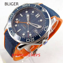 Relógio automático masculino 41mm com gmt luminoso azul dial data janela pulseira de borracha azul beramic bezel 2024 - compre barato