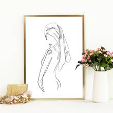 Preto branco abstrato minimalista nu feminino corpo linha de desenho arte estampas sexy mulher cartaz c casa de banho decoração anvas pintura 2024 - compre barato