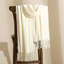 Lenço grosso de cor pura foulard feminino, envoltório clássico tipo caxemira para outono e inverno, cachecol quente moda chales 2024 - compre barato