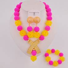 Fashionable Fuchsia Pink and Yellow Costume Necklace African Set Nigerian Beads Jewelry Sets SP-2-7 2024 - buy cheap