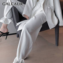GALCAUR White Pleated Pants For Women High Waist Ruched Minimalism Pockets Loose Plus Size Wide Leg Trousers Female 2020 Clothes 2024 - buy cheap