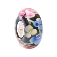 925 Sterling Silver 4.5 mm Large Hole Colorful 3D Flowers Murano Glass Charm Beads Fit European Bracelet Jewelry 2024 - buy cheap