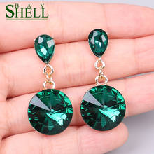 Shell Bay green Crystal Drop Earrings For Women Fashion Rhinestone Boho Trendy Luxury Geometric Earrings Wedding Party Jewelry 2024 - buy cheap