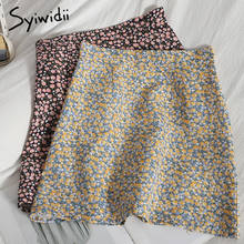 Syiwidii mini saia floral de cintura alta, saia com zíper traseiro linha a 2021 roupas de verão moda coreana azul preto saia boho 2024 - compre barato