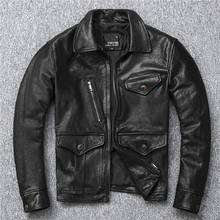 YR!Free shipping.Pakistan leather.Brand Luxury vintage brakeman style tanning sheepskin jacket,men slim genuine leather coat 2024 - buy cheap