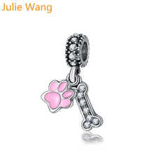 Julie Wang 5PCS Bone Bead Charms Enamel Pet Paw Print Rhinestone Zinc Alloy Bracelet Necklace Jewelry Making Accessory 2024 - buy cheap