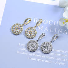 Vintage Luxury Round Sunflower Drop Earrings Shiny Crystal Golden/White Huggies Female Dangle Earring Piercing Jewelry Gifts 2024 - buy cheap