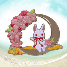Pin de esmalte de conejo de flor de cerezo japonés, broche de chibi de flores florales, insignia de cultura artística japonesa 2024 - compra barato