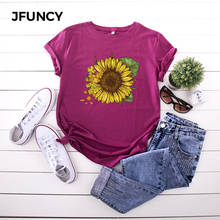 Женская футболка с короткими рукавами JFUNCY, повседневная хлопковая футболка размера плюс 5XL с принтом подсолнуха в стиле Харадзюку, для лета 2024 - купить недорого
