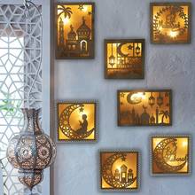 Decoraciones de Ramadán Eid Mubarak para el hogar, Luna LED, velas de luz, placa de madera colgante, decoraciones islámicas para eventos musulmanes, suministros para fiestas 2024 - compra barato