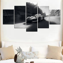 Модульная картина для автомобиля Porsche 911 GT, 5 шт., HD печать, черная картина, плакат для гостиной, домашний декор, Настенная картина, рама 2024 - купить недорого