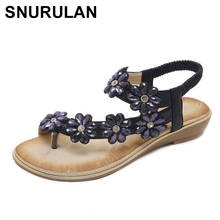 SNURULAN  new flowers clips with rhinestones open toe sandals comfortable shoes with a flat sole in the Roman style elastic band 2024 - buy cheap