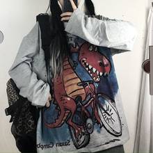 Moletom de dinossauro engraçado, pulôver de outono engraçado, moletom harajuku, feminino, gótico, de manga comprida, camiseta hip hop japonesa, para meninas 2024 - compre barato