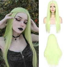 Long Straight Apple Green Hot Selling Synthetic Lace Front Wig T-Part Wig Cosplay Party Drag Queen Wig Daily High Temperature 2024 - buy cheap