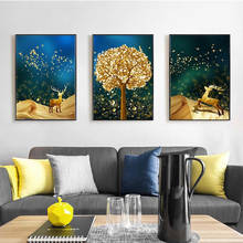 YUMEART Golen Tree and Sika Deer Abstract Ink Dots Canvas Painting Posters Modern Home Decor Wall Art Pictures For Living Room 2024 - buy cheap