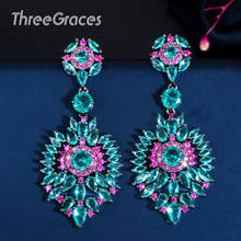 ThreeGraces Fashion Drop Long Dangle Blue CZ Crystal Earrings Ladies Nigerian Wedding Black Gold Color Geometric Jewelry ER424 2024 - buy cheap